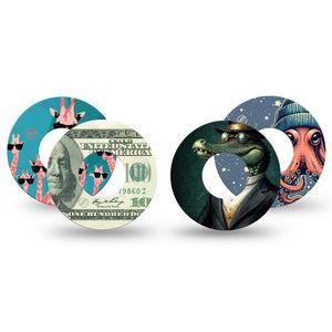 ExpressionMed Action Crew Variety Pack Variety Pack Freestyle Libre and Libre 2 Plus Tape, Abbott Lingo, 4-Pack Tape Variety Cool Animal Characters, Fixing Ring Tape Continuous Glucose Monitor Design