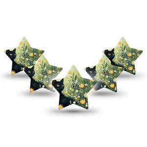 ExpressionMed Jungle Cat Freestyle Libre 3 and Libre 3 Plus Star, 5-Pack Tape and 5-Pack Sticker Black kitten meadow Fixing Ring Patch for Continuous Glucose Monitor