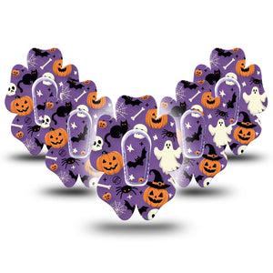 ExpressionMed Happy Halloween Dexcom G6 Flower Shape Tape 5-Pack Tape and 5-Pack Sticker Black Cat Spooky Spiders Adhesive Patch Continuous Glucose Monitor Design