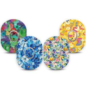 ExpressionMed Summer Splash Variety Pack Dexcom G7 Tape, Dexcom Stelo Glucose Biosensor System, 4-Pack Tape and 4-Pack Sticker Variety Watercolor and Paint Petals, Overlay Tape CGM Design