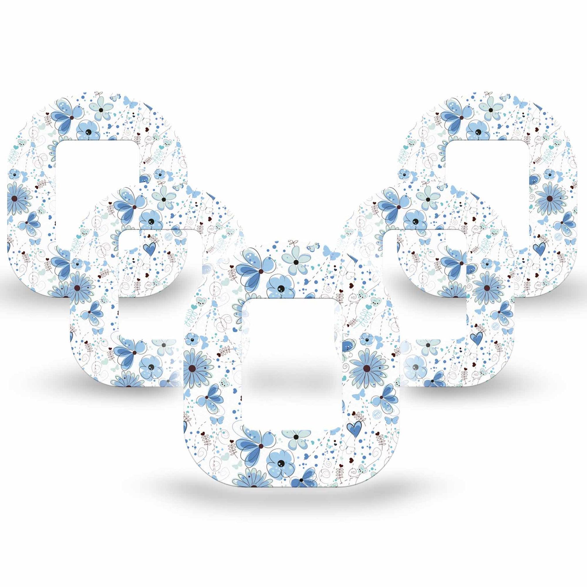 ExpressionMed Cute Blue Flowers Tandem Mobi Tape 5-Pack Tape Charming Flowers Adhesive Tape Pump Design