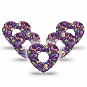 ExpressionMed Neon Skulls Freestyle Libre 3 and Libre 3 Plus Heart Shape Tape 5-Pack Tape Electric Colorful Skulls, Patch CGM Design