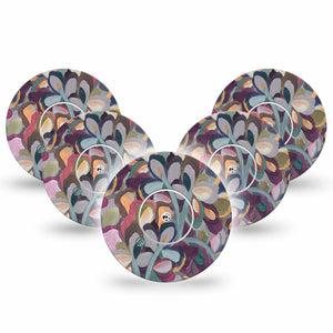 ExpressionMed Abstract Leaves Freestyle Libre Tape, Abbott Lingo,  5-Pack Tape and 5-Pack Sticker Abstract Floral Art, Fixing Ring Tape Continuous Glucose Monitor Design