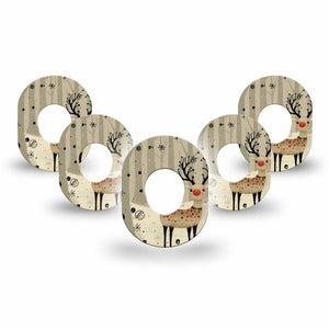 ExpressionMed Woodland Reindeer Dexcom G7 Mini Tape, Dexcom Stelo Glucose Biosensor System, 5-Pack Tape Winter Animals, Patch Continuous Glucose Monitor Design