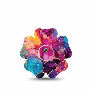 ExpressionMed Rainbow Ink Freestyle Libre 3 and Libre 3 Plus Flower, Single Tape and Single Sticker Fluid ink artwork Adhesive Tape for CGM