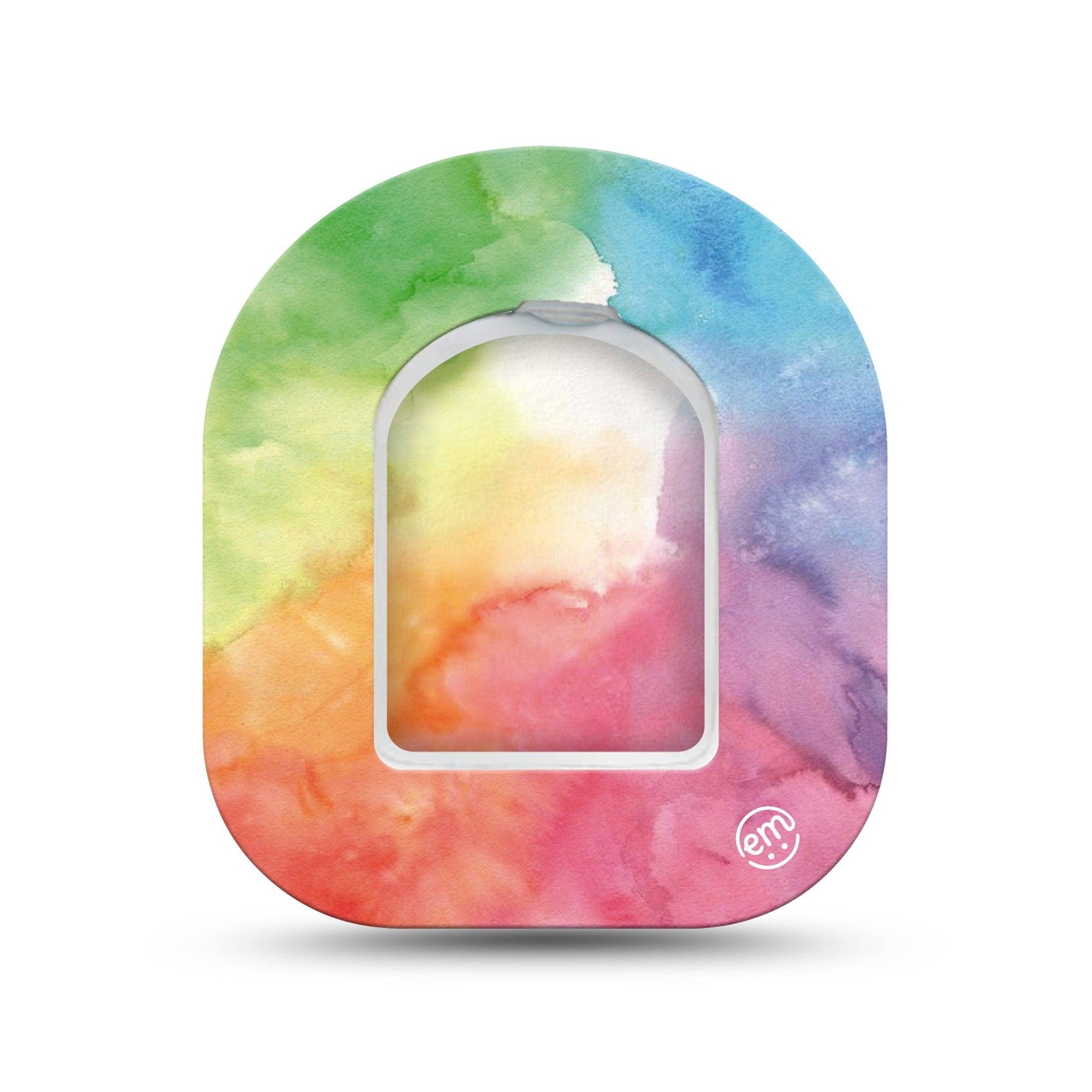 ExpressionMed Rainbow Clouds Omnipod Surface Center Sticker and Mini Tape Rainbow Watercolor Clouds Vinyl Sticker and Tape Design Pump Design