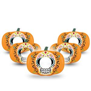 ExpressionMed Sugar Skull Pumpkin Freestyle Libre 2 Pumpkin Shape Tape, Abbott Lingo, 5-Pack Halloween Sugar Skull Plaster Continuous Glucose Monitor Design