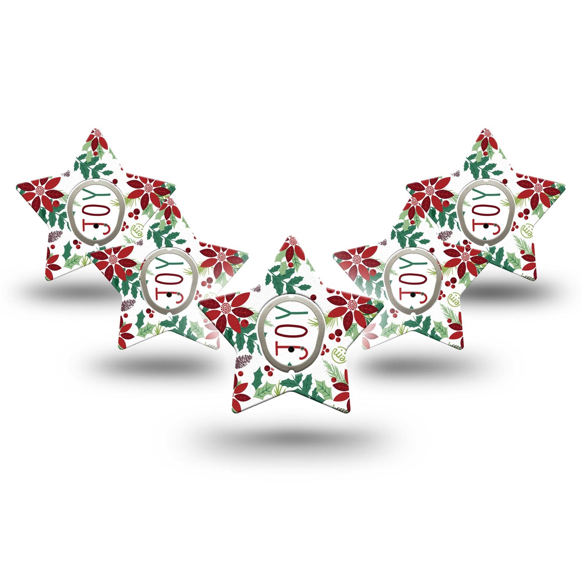 ExpressionMed Christmas Wreath Dexcom G7 Star Shape Tape, Dexcom Stelo Glucose Biosensor System,  5-Pack Tape and 5-Pack Sticker Winter Joyful Foliage, Overlay Patch CGM Design