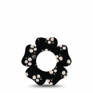 ExpressionMed Black Daisies Freestyle Libre 2 and Libre 2 Plus Flower Shape Tape, Abbott Lingo,  Single Tape Small Daisy Blossoms, Fixing Ring Tape CGM Design