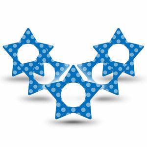 ExpressionMed Blue Polka Dots Freestyle Libre 2 and Libre 2 Plus Star Shape Tape, Abbott Lingo, 5-Pack Tape Blue Hues Polka Dots, Adhesive Tape CGM Design