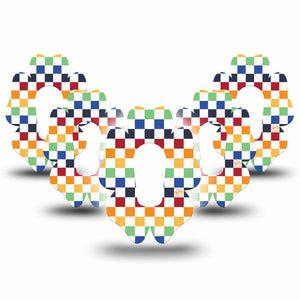 ExpressionMed Rainbow Checkerboard Dexcom G6 Flower Shape Tape 5-Pack Tape Rainbow Grid Pattern, Adhesive Patch Continuous Glucose Monitor Design