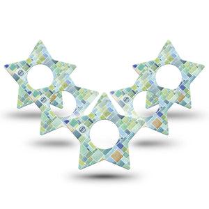 ExpressionMed Watercolor Geometrics Infusion Set Star Shape Tape 10-Pack Teal Tile Art Theme Fixing Ring Patch Continuous Glucose Monitor Design