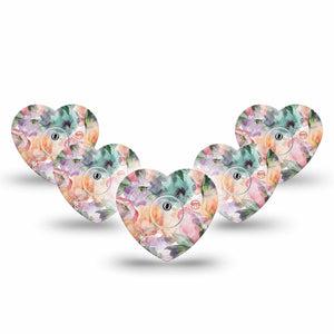 ExpressionMed Flower Clouds Freestyle Libre 3 Heart Shape Tape 5-Pack Tape and 5-Pack Sticker Soft-Colored Petals, Patch CGM Design