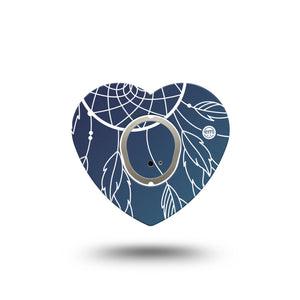ExpressionMed Blue Dreamcatcher Dexcom G7 Heart Shape Tape, Dexcom Stelo Glucose Biosensor System, Single Tape and Single Sticker Blue Feathers Plaster CGM Design