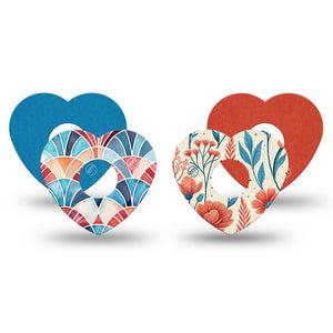 ExpressionMed Teal Rouge Freestyle Libre 3 and Libre 3 Plus Heart, 4-Pack Tape teal floral pattern Adhesive Patch for Continuous Glucose Monitor