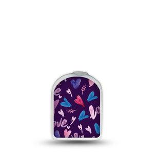 ExpressionMed Watercolor Love Omnipod Surface Center Sticker Single Sticker Purple Love And Hearts Themed Vinyl Decoration Pump Design