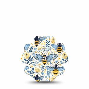 ExpressionMed Busy Bees Freestyle Libre, Libre 2 Plus, and Abbott Lingo Flower, Single Tape and Single Sticker Navy and gold bees Adhesive Tape for CGM