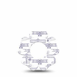 ExpressionMed Airplane Freestyle Libre 2 and Libre 2 Plus Flower Shape Tape, Abbott Lingo, Single Tape Stenciled Aircraft, Plaster CGM Design