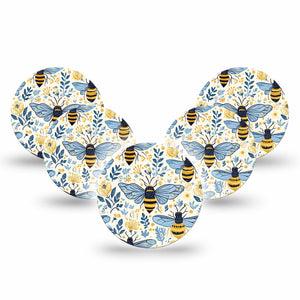 ExpressionMed Busy Bees Freestyle Libre 3 and Libre 3 Plus OverPatch, 5-Pack Spring petals bees Plaster for Continuous Glucose Monitor
