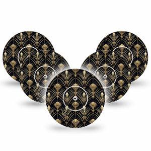 ExpressionMed Midnight Deco Freestyle Libre, Libre 2 Plus, and Abbott Lingo, 5-Pack Tape and 5-Pack Sticker Sleek gold print Accessories for Continuous Glucose Monitor