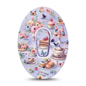 ExpressionMed Floral Tea Party Dexcom G6 Tape Single Tape and Single Sticker Cute Tea Party Foods, Plaster Continuous Glucose Monitor Design