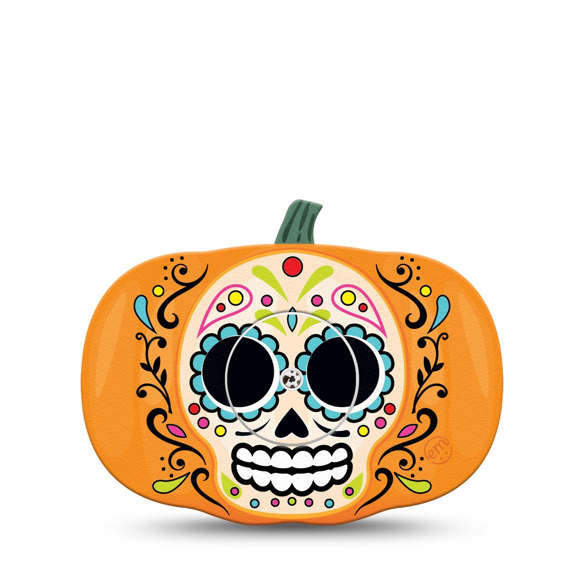 ExpressionMed Sugar Skull Pumpkin Freestyle Libre 2 Pumpkin Shape Tape, Abbott Lingo, Single Tape and Single Sticker Day of the Dead Pumpkin Plaster Continuous Glucose Monitor Design