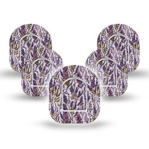 ExpressionMed Stitched Bloom Omnipod Mini, 5-Pack Tape and 5-Pack Sticker Lavender embroidery Waterproof Plaster For Insulin Pump