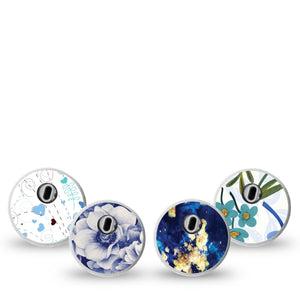 ExpressionMed Cerulean Dream Variety Pack Freestyle Libre 3 Sticker 4-Pack Sticker Variety Bright Summer Flowers, Decorative Decal CGM Design