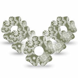 ExpressionMed Olive Henna Freestyle Libre 3 and Libre 3 Plus Flower Shape Tape 5-Pack Tape Natural Dye, Plaster CGM Design