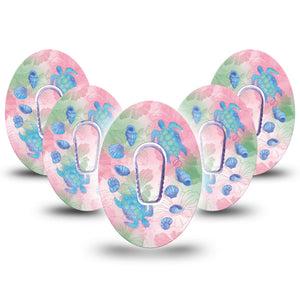 ExpressionMed Turtley One-derful Dexcom G6, 5-Pack Tape and 5-Pack Sticker Beachy turtles Decorative Decal for CGM