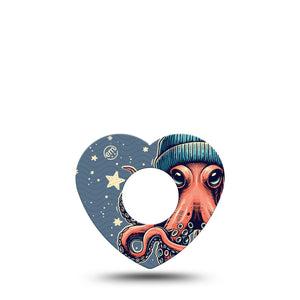 ExpressionMed Hipster Octopus Infusion Set Heart Shape Tape 5-Pack Imagitive Octopus Creature Adhesive Tape Continuous Glucose Monitor Design