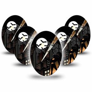 ExpressionMed Bat Man  Medtronic Guardian Enlite Universal Oval 5-Pack Tape Comic Book Batman, Plaster CGM Design