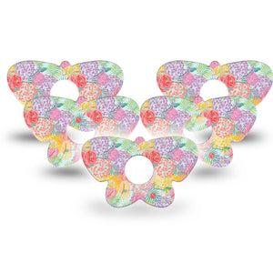 ExpressionMed Spring Flowers Freestyle Libre 3 and Libre 3 Plus Butterfly, 5-Pack Pastel bouquet Waterproof Sensor Cover for Continuous Glucose Monitor