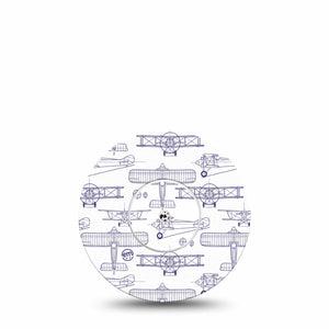 ExpressionMed Airplane Freestyle Libre and Libre 2 Plus Tape, Abbott Lingo, Single Tape and Single Sticker Aircraft Drawings, Fixing Ring Tape Continuous Glucose Monitor Design