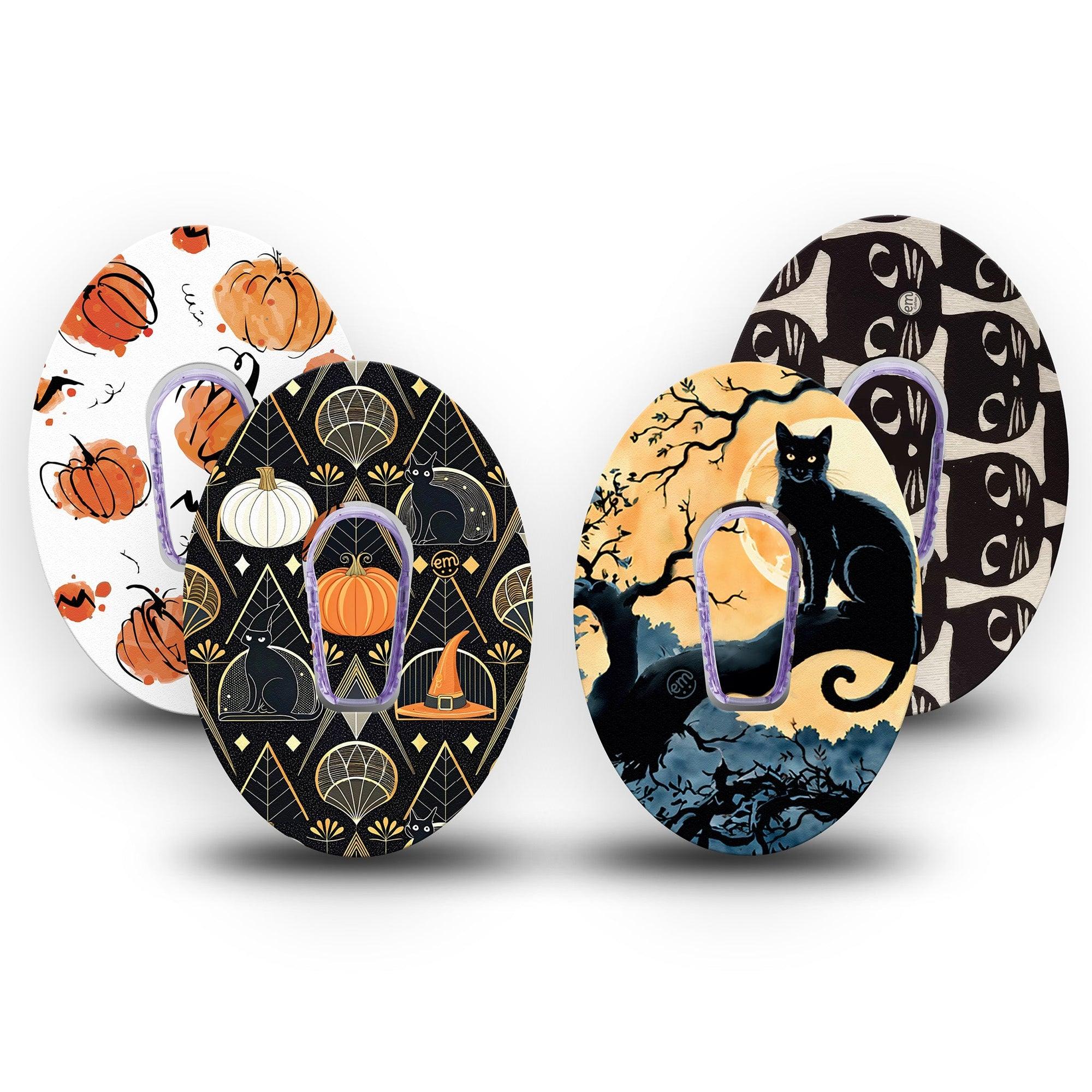 ExpressionMed Pumpkin Paws Variety Pack Dexcom G6 Tape, 4-Pack Tape and 4-Pack Sticker Variety, Spooky Cats, Plaster Continuous Glucose Monitor Design