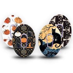 ExpressionMed Pumpkin Paws Variety Pack Dexcom G6 Tape, 4-Pack Tape and 4-Pack Sticker Variety, Spooky Cats, Plaster Continuous Glucose Monitor Design