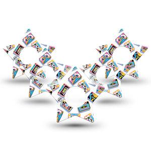 ExpressionMed Vintage Music Tapes Infusion Set Star Shape Tape 10-Pack Tape Neon Cassette Tapes, Fixing Ring Patch Continuous Glucose Monitor Design