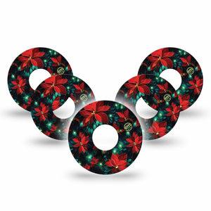 ExpressionMed Christmas Floral Freestyle Libre 3 and Libre 3 Plus Tape, 5-Pack Tape Christmas Lights, Adhesive Tape Continuous Glucose Monitor Design