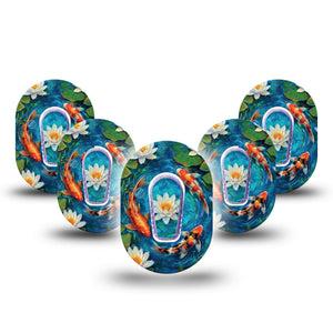 ExpressionMed Koi Pond Dexcom G6 Mini, 5-Pack Tape and 5-Pack Sticker water lily design Waterproof Sensor Cover for Continuous Glucose Monitor
