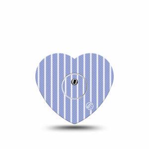 ExpressionMed Blue Stripes Freestyle Libre 3 and Libre 3 Plus Heart, Single Tape and Single Sticker Light blue and white stripes Patch for CGM