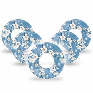 ExpressionMed Cherry Blossom Freestyle Libre and Libre 2 Plus Tape, Abbott Lingo, 5-Pack Tape Elegant Cherry Blossom Tree, Fixing Ring Tape Continuous Glucose Monitor Design