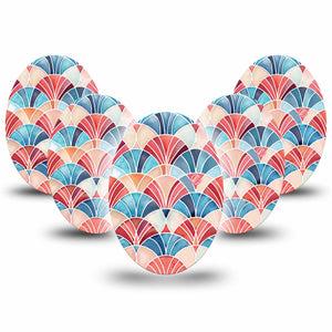 ExpressionMed Watercolor Fan Medtronic Guardian Enlite Universal Oval, 5-Pack Soft blue red tone fan pattern Fixing Ring Tape for Continuous Glucose Monitor