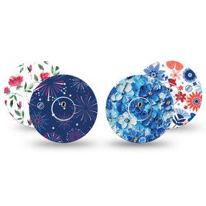 ExpressionMed Red, White & Bloom Variety Pack Freestyle Libre 3 and Libre 3 Plus Sticker and Tape  July 4th Cute Florals, Vinyl Sticker and Tape Pairing CGM Design