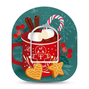 ExpressionMed Hot Chocolate Omnipod Tape Single Tape and Single Sticker Hot Chocolate with Christmas Marshmallows, Adhesive Patch Pump Design