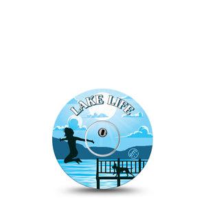 ExpressionMed Lake Life Freestyle Libre 3 Tape Single Tape and Single Sticker Person And Dog Jumping In Lake Adhesive Tape CGM Design