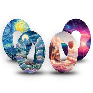 ExpressionMed Cosmic Daydreams Variety Pack Dexcom G6 Tape, 4-Pack Tape Variety Futuristic Landscape, Plaster Continuous Glucose Monitor Design