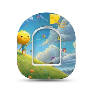 ExpressionMed Summer Kite Omnipod Surface Center Sticker and Mini Tape,  Sunny Cloud Sky, Vinyl Sticker and Tape Design Pump Design