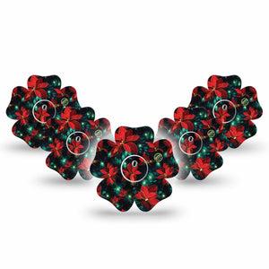 ExpressionMed Christmas Floral Freestyle Libre 3 and Libre 3 Plus Flower Shape Tape, 5-Pack Tape and 5-Pack Sticker Holiday Florals, Overlay Tape CGM Design