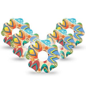 ExpressionMed Flip Flops Freestyle Libre 3 Flower Shape Tape 5-Pack Colorful Flip Flops In The Sand Plaster CGM Design