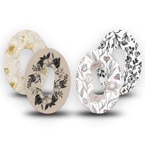 ExpressionMed Neutral Botanics Dexcom G6, 4-Pack Tape neutral plant pattern Decorative Adhesive Tape for CGM